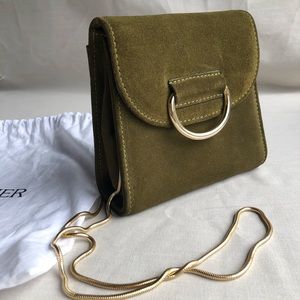 Little Lifnner tiny D box suede green bag